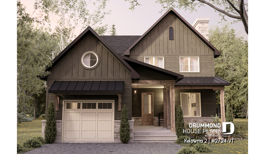 front - BASE MODEL - Country house plan with 4 to 5 bedrooms, garage, office, sheltered terrace and beautiful master suite - Kelowna 2