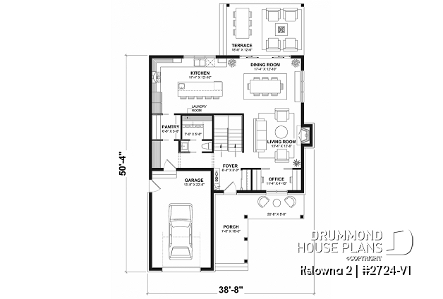 1st level - Country house plan with 4 to 5 bedrooms, garage, office, sheltered terrace and beautiful master suite - Kelowna 2