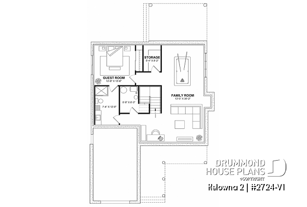 Basement - Country house plan with 4 to 5 bedrooms, garage, office, sheltered terrace and beautiful master suite - Kelowna 2