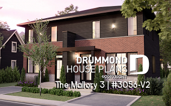 front - BASE MODEL - Contemporary semi-detached house plan, w/ finished basement, offering a total of 4 beds + office in each unit - The Mallory 3